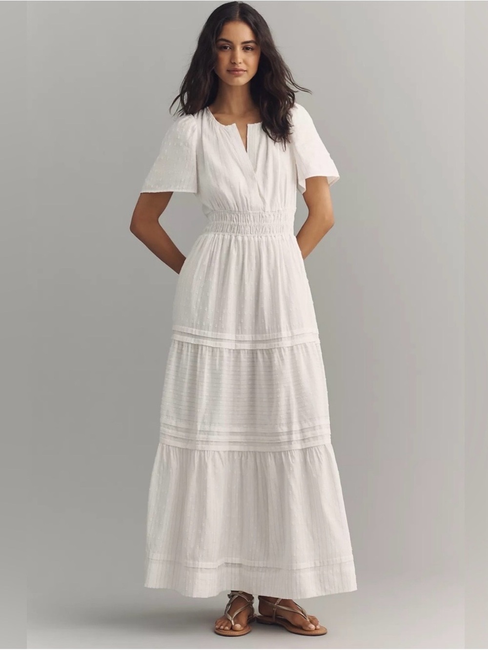 Anthropologie Somerset Lurex White Maxi Dress